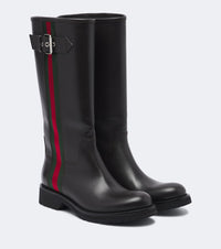 Gucci Web Stripe leather biker boots