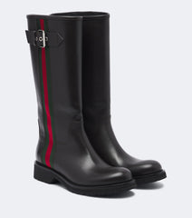 Gucci Web Stripe leather biker boots