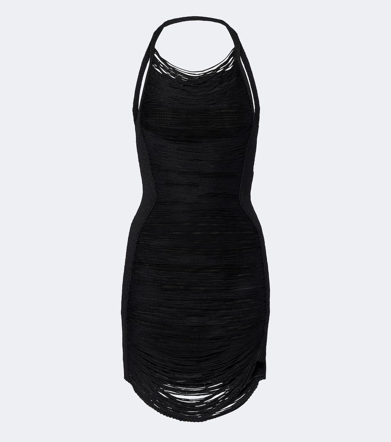 The Attico Fringed halterneck minidress