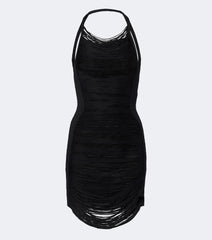 The Attico Fringed halterneck minidress