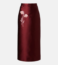 Erdem Floral-applique satin slip skirt
