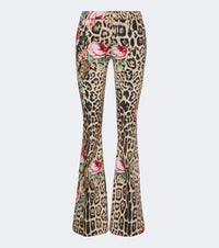 Roberto Cavalli Leopard-print floral flared jeans