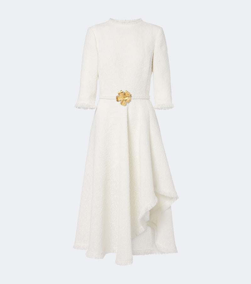 Oscar de la Renta Belted fringed boucle midi dress