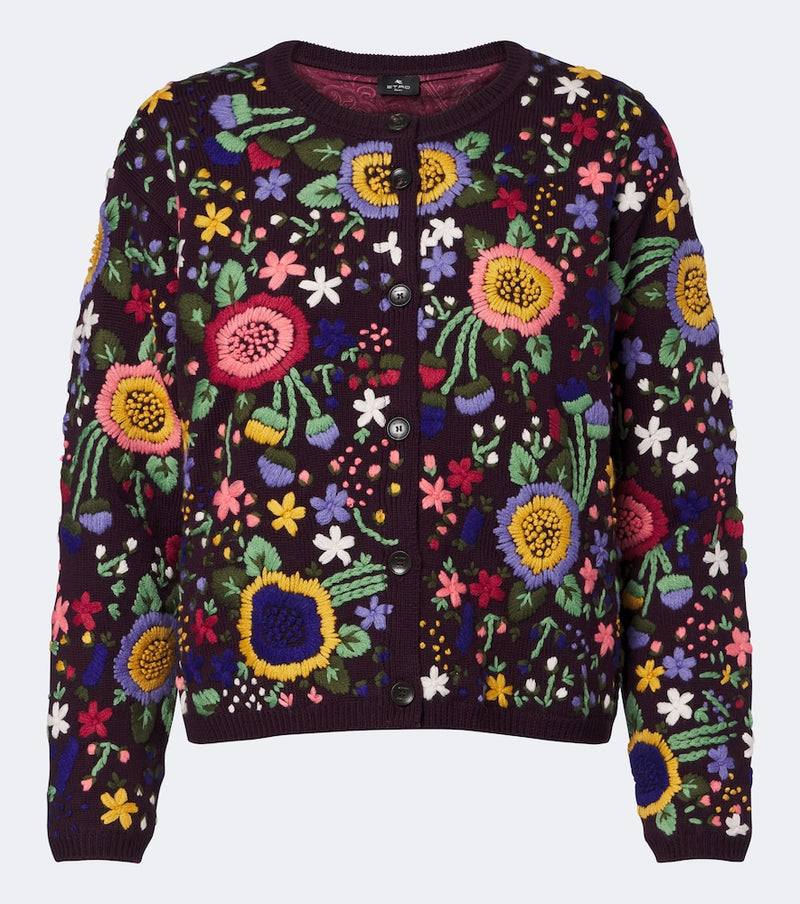 Etro Floral embroidered wool cardigan