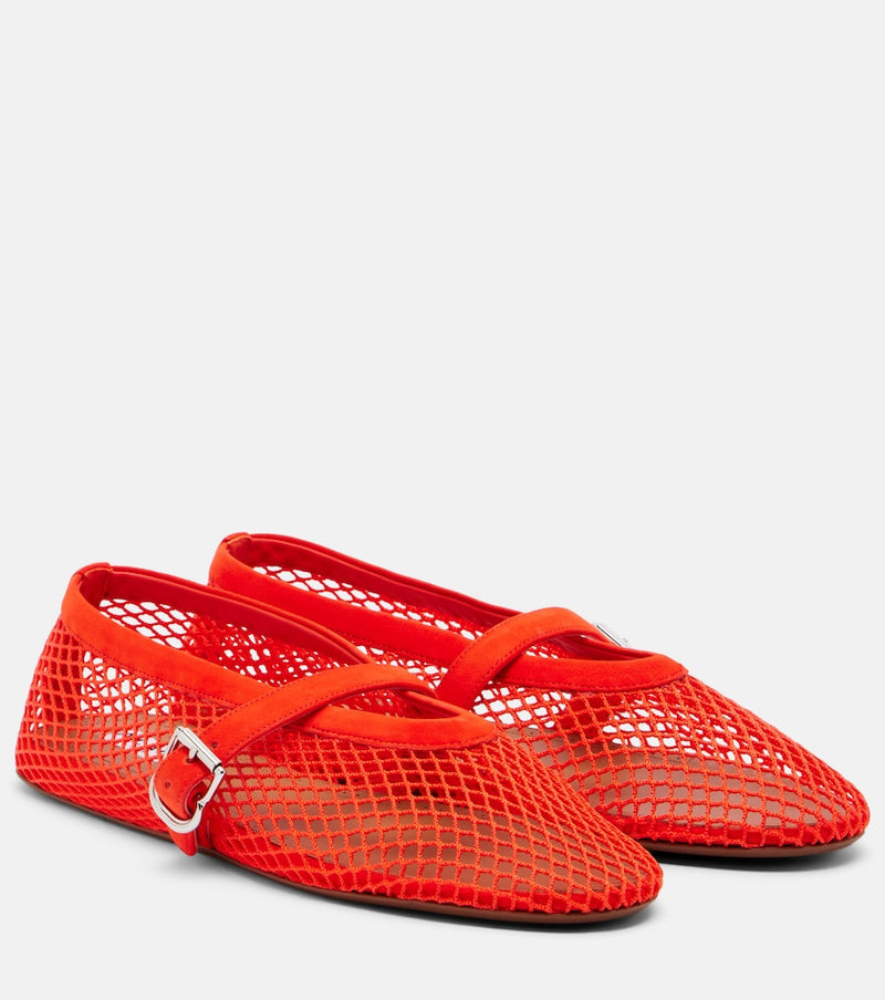 Alaia Fishnet leather-trimmed Mary Jane flats