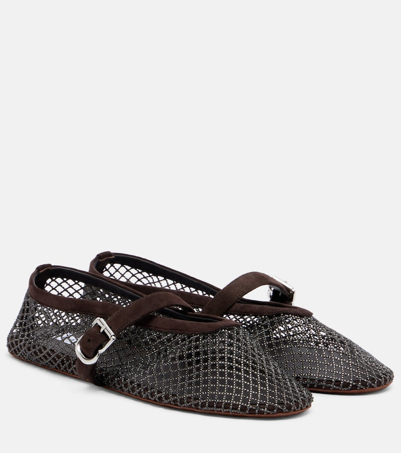 Alaia Embellished fishnet Mary Jane flats