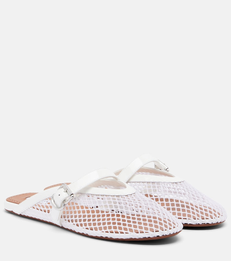 Alaia Fishnet leather-trimmed slip-on mules