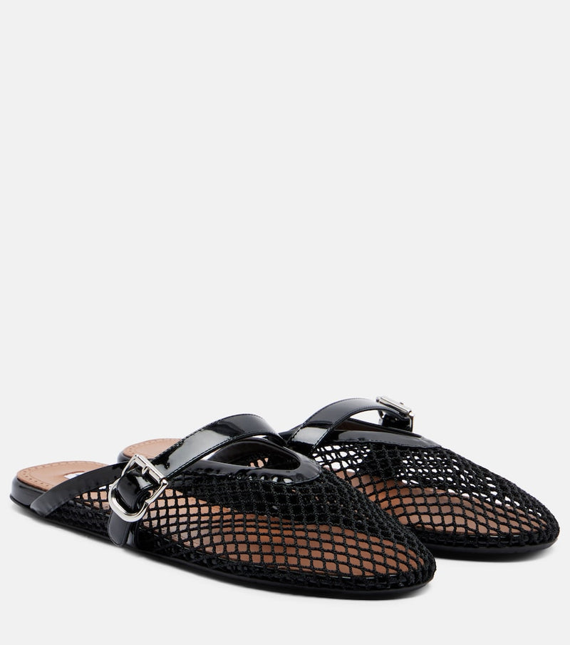 Alaia Fishnet leather-trimmed mules