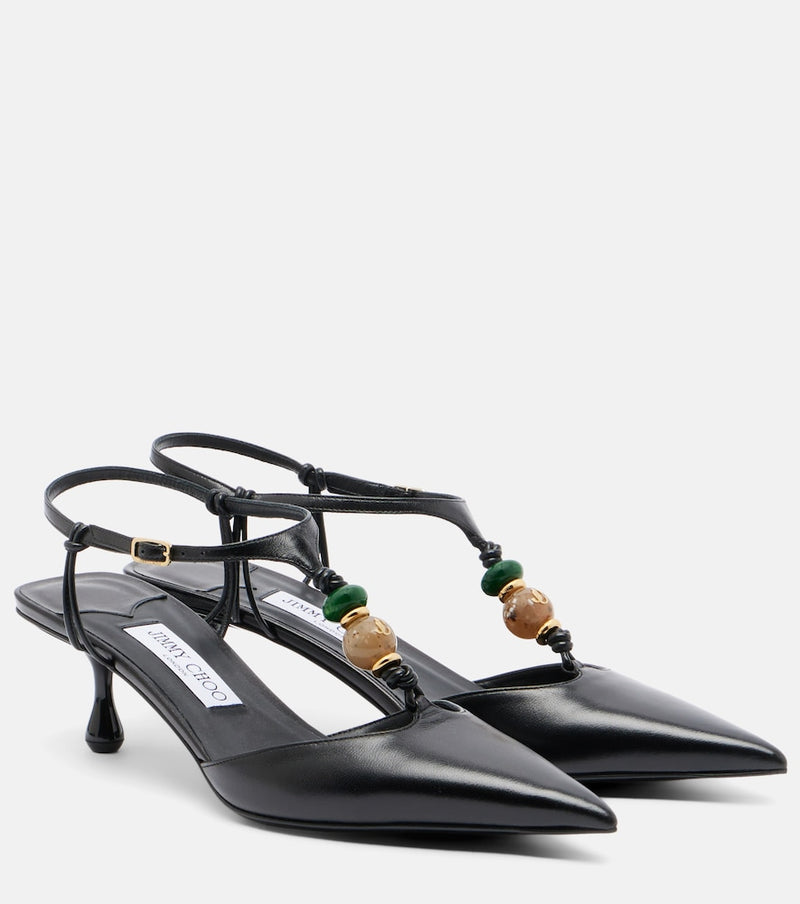 Jimmy Choo Lauri embellished leather slingback pumps