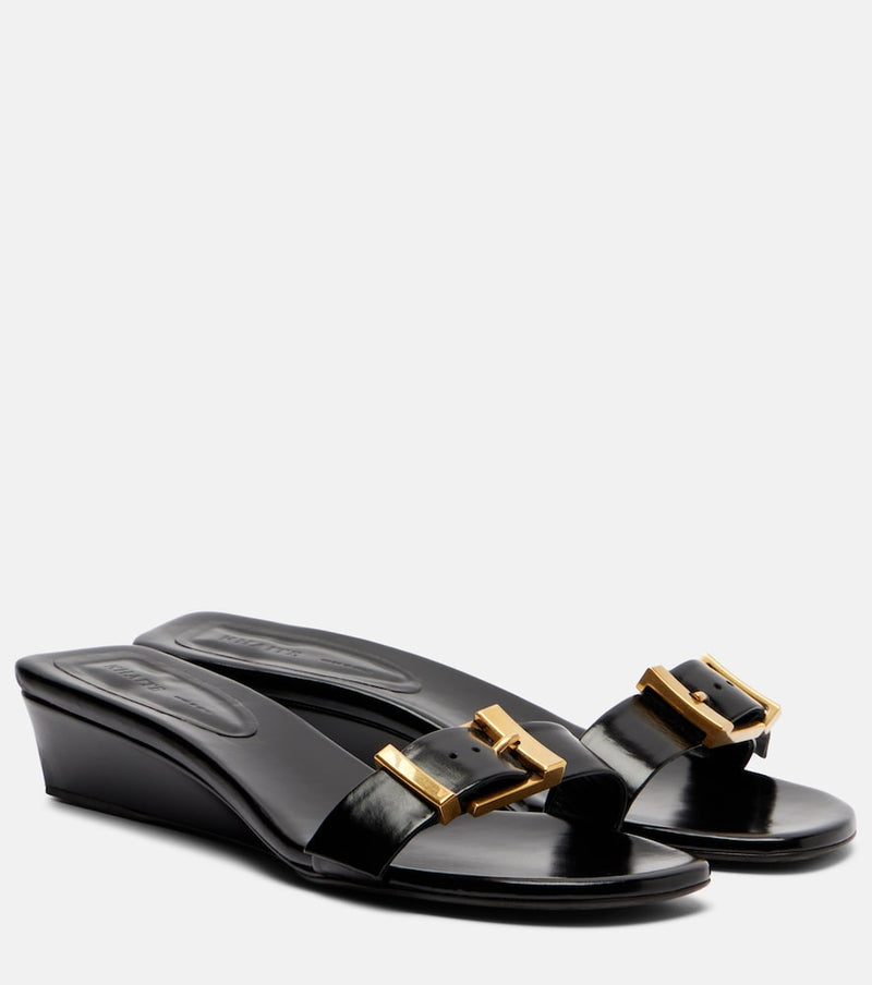 Khaite Manhattan leather wedge mules