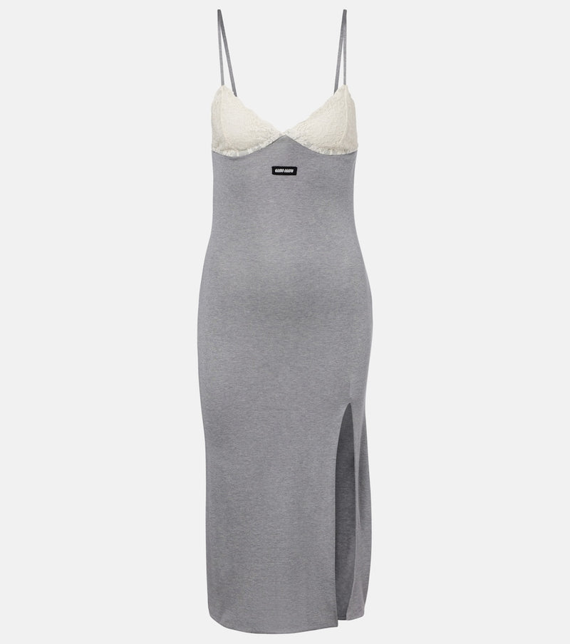 Miu Miu Lace-trimmed silk jersey midi dress