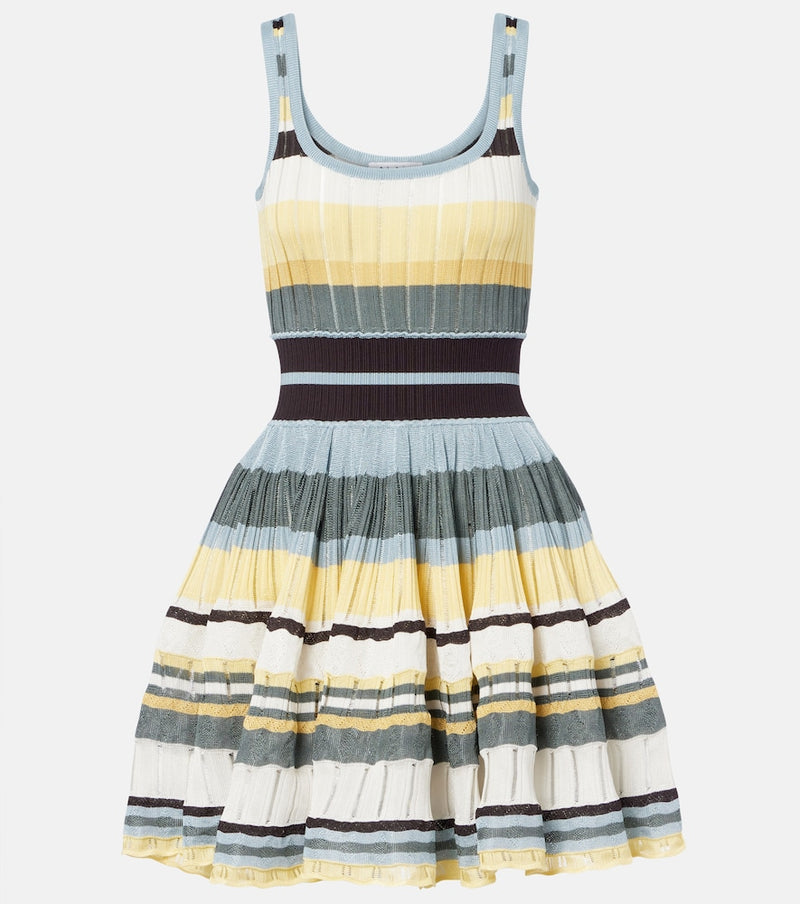 Alaïa Knitted striped minidress in Multicolor Jaune