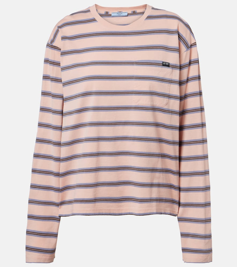 Prada Striped cotton jersey top in Pesco +Pervinca