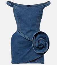 Magda Butrym Off-shoulder floral-applique denim minidress