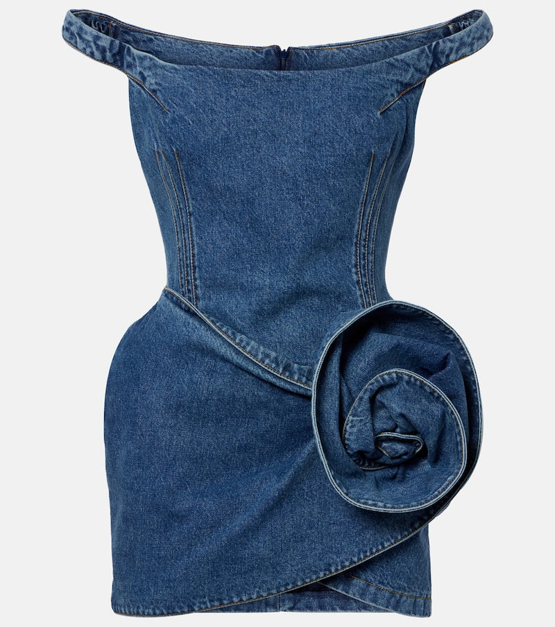 Magda Butrym Off-shoulder floral-applique denim minidress