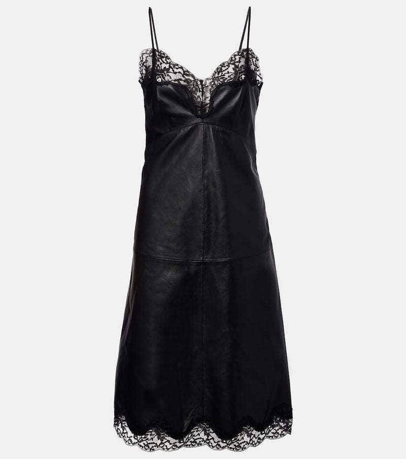 Magda Butrym Lace-trimmed leather midi dress