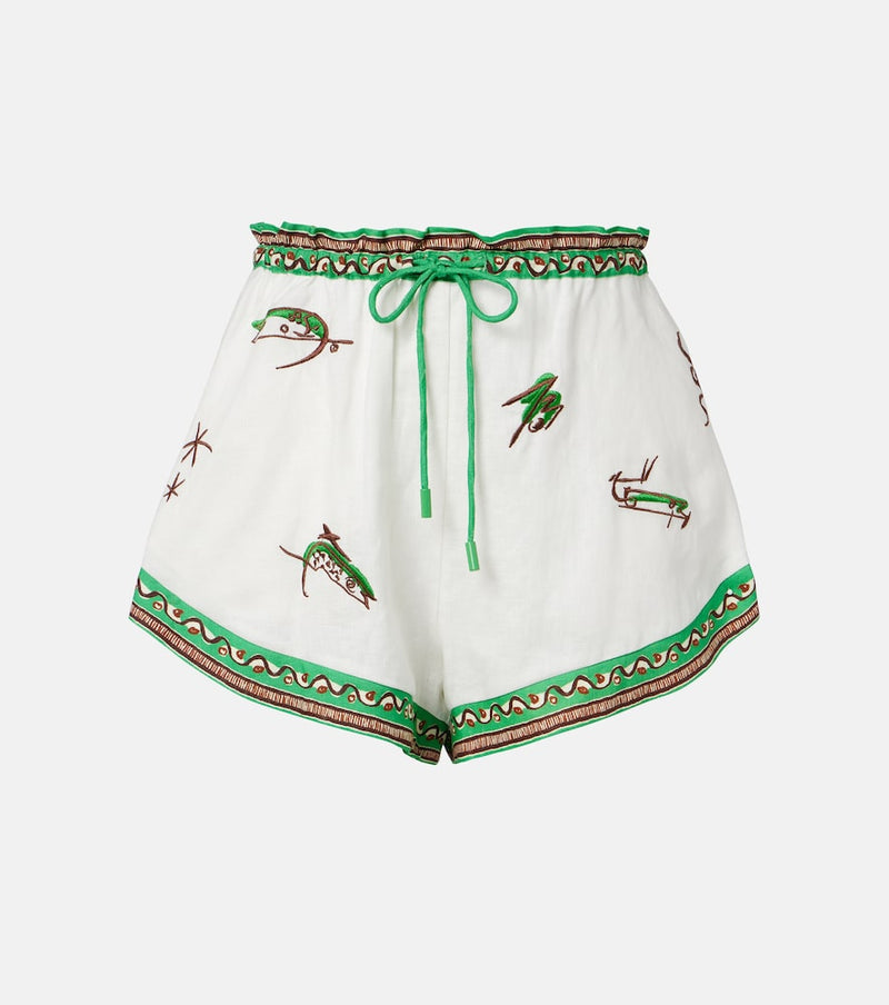 Alemais Wanda embroidered linen shorts