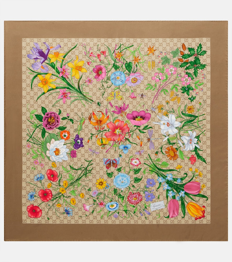 Gucci GG floral silk twill scarf