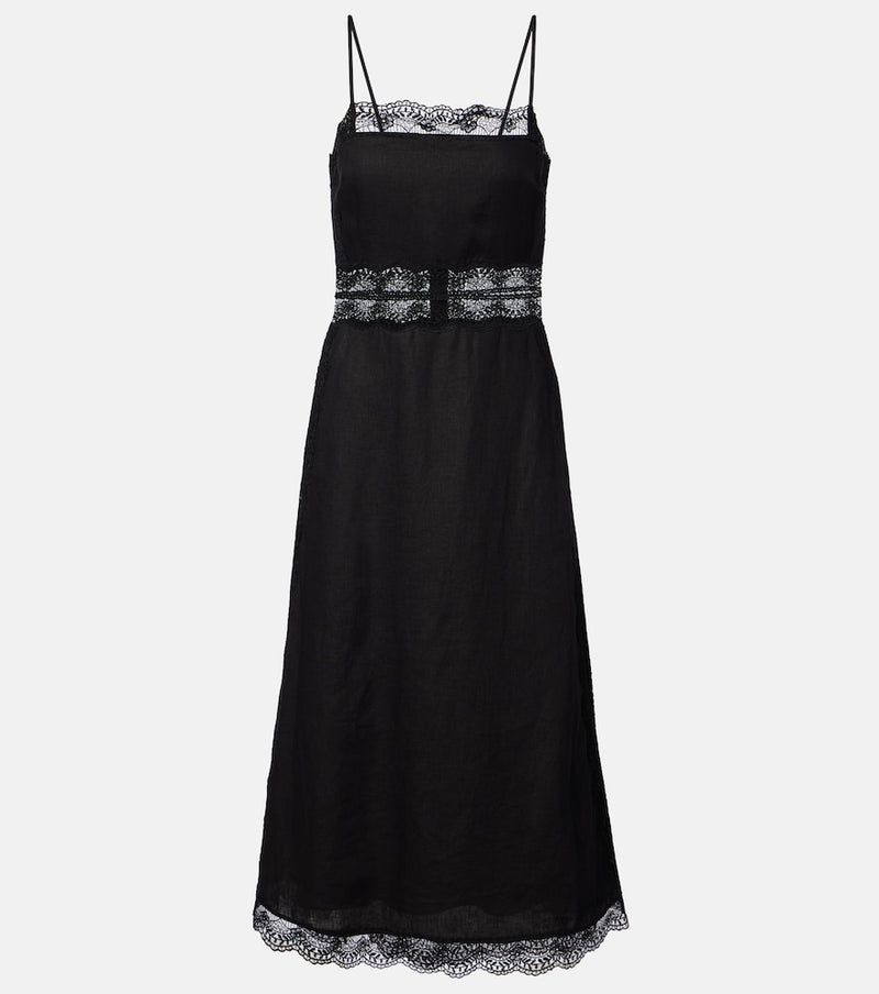 Staud Amalina lace-trimmed linen midi dress