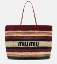 Miu Miu Striped woven raffia-effect tote bag