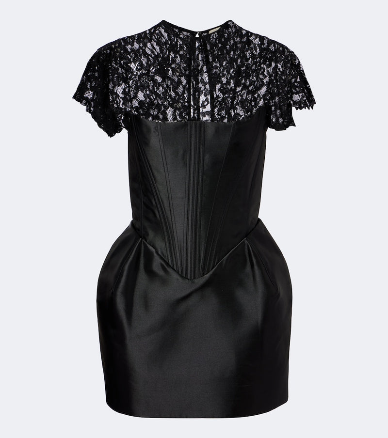 De La Vali Catalina satin and lace bustier minidress