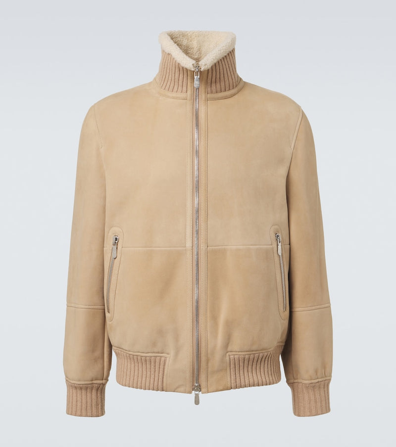 Brunello Cucinelli Shearling-lined suede bomber jacket