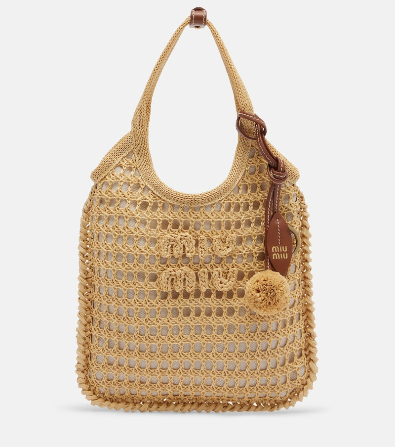 Miu Miu Ivy crochet raffia-effect top-handle bag