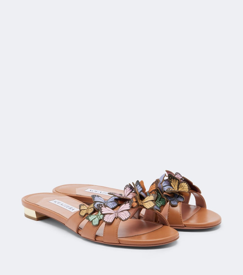 Aquazzura Papillon applique leather slides