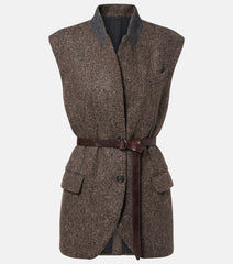 Brunello Cucinelli Monili herringbone sequined wool-blend vest