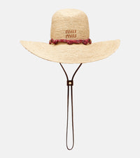 Miu Miu Leather-trimmed raffia sun hat