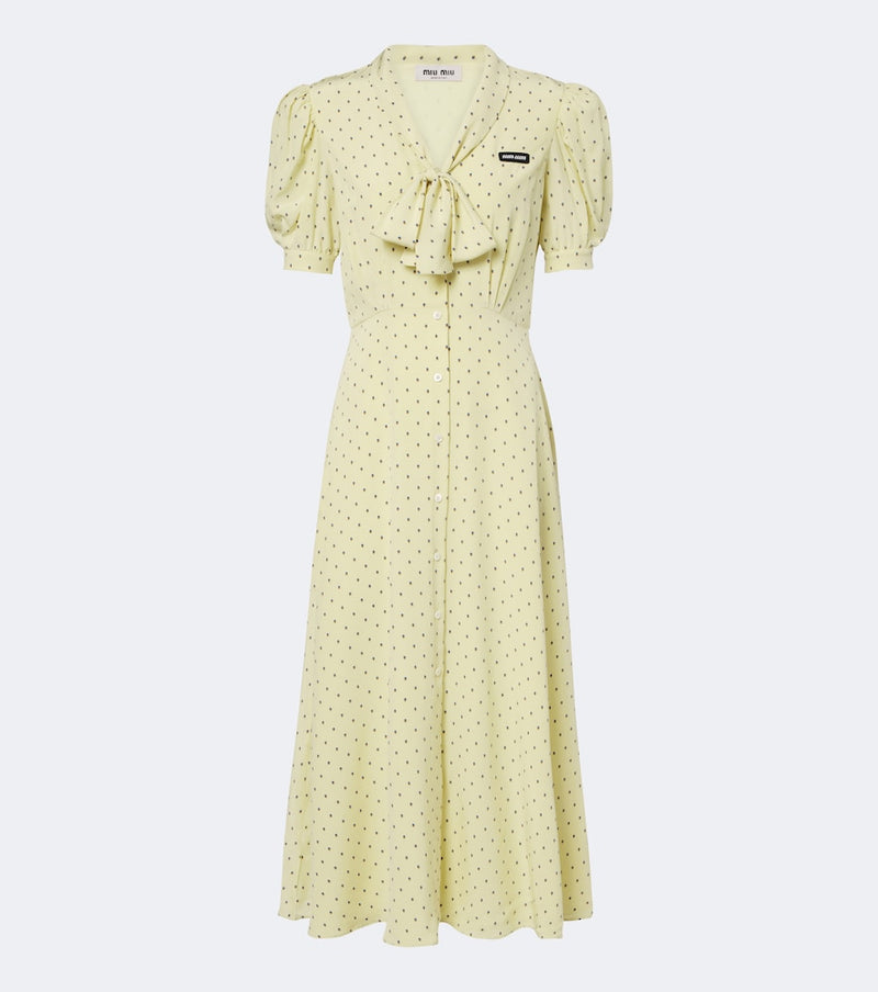 Miu Miu Polka-dot tie-neck silk midi dress