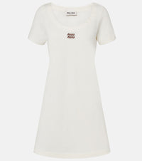 Miu Miu Leather-trimmed cotton jersey minidress