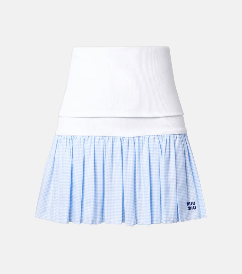 Miu Miu Gingham jersey and poplin miniskirt