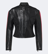 Gucci Web Stripe leather biker jacket