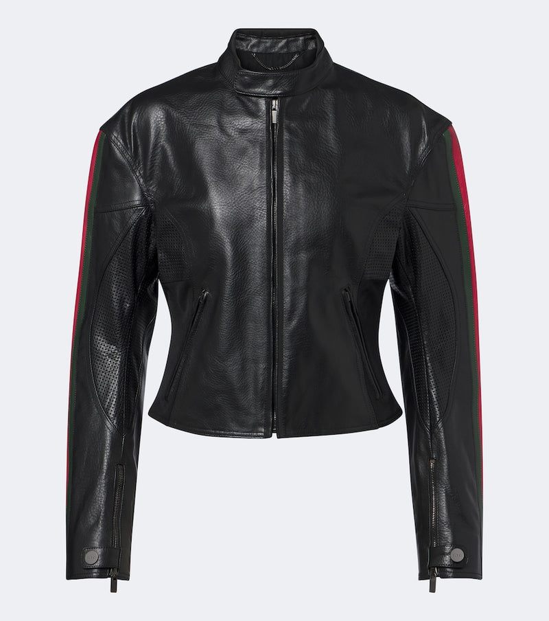 Gucci Web Stripe leather biker jacket