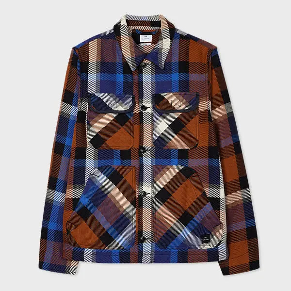 PS Paul Smith Blue Rust Check Cotton Shirt Jacket