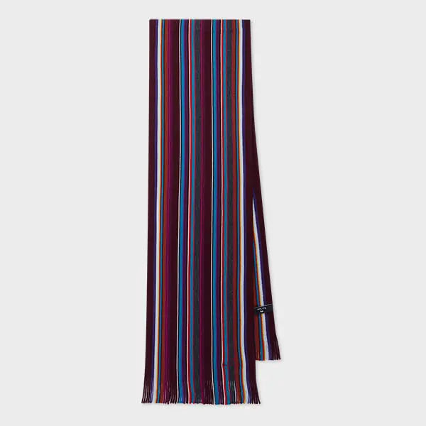 PS Paul Smith Burgundy Multicolour Stripe Scarf Red