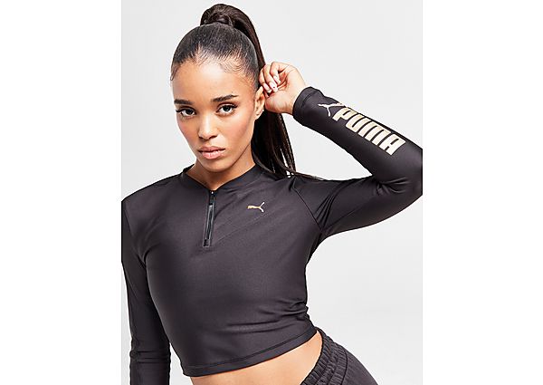 PUMA Fit Long Sleeve 1 4 Zip Crop Top Black