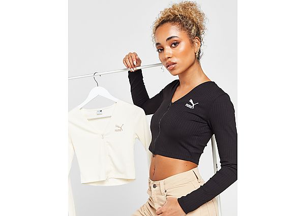 PUMA Rib Long Sleeve Crop Top Black