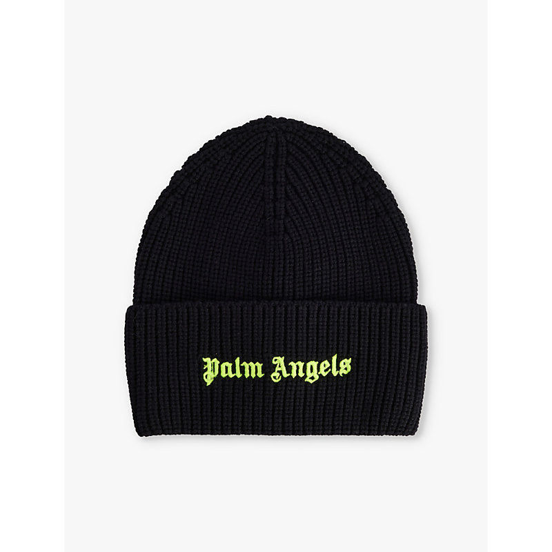 Mens Palm Angels Logo-embroidered ribbed-wool beanie hat