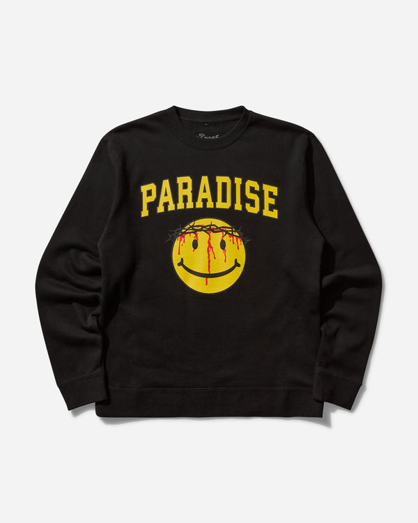 Paradis3 Men s Smiley Jesus Crewneck Sweatshirt Black