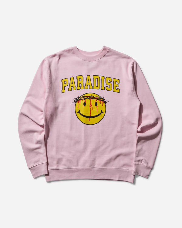 Paradis3 Men s Smiley Jesus Crewneck Sweatshirt Pink