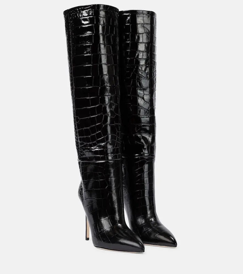 Paris Texas Croc-effect leather knee-high boots | LYBSTORE