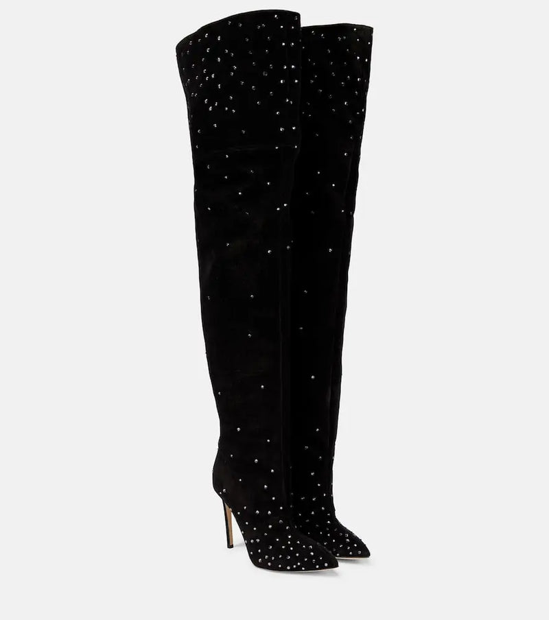 Paris Texas Embellished suede over-the-knee boots | LYBSTORE