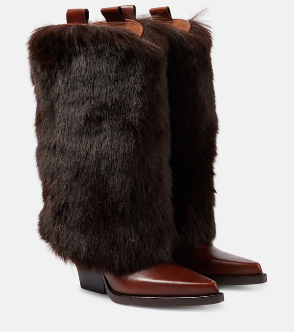 Paris Texas Faux fur and leather knee-high boots