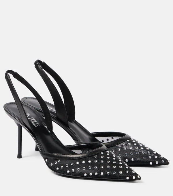 Paris Texas Lidia 80 embellished mesh slingback pumps