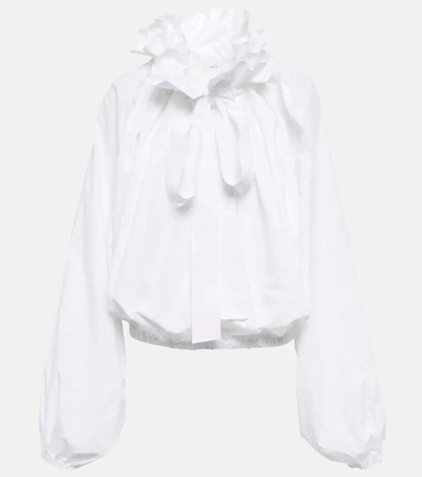 Patou Ruffled tie-neck cotton blouse | LYBSTORE