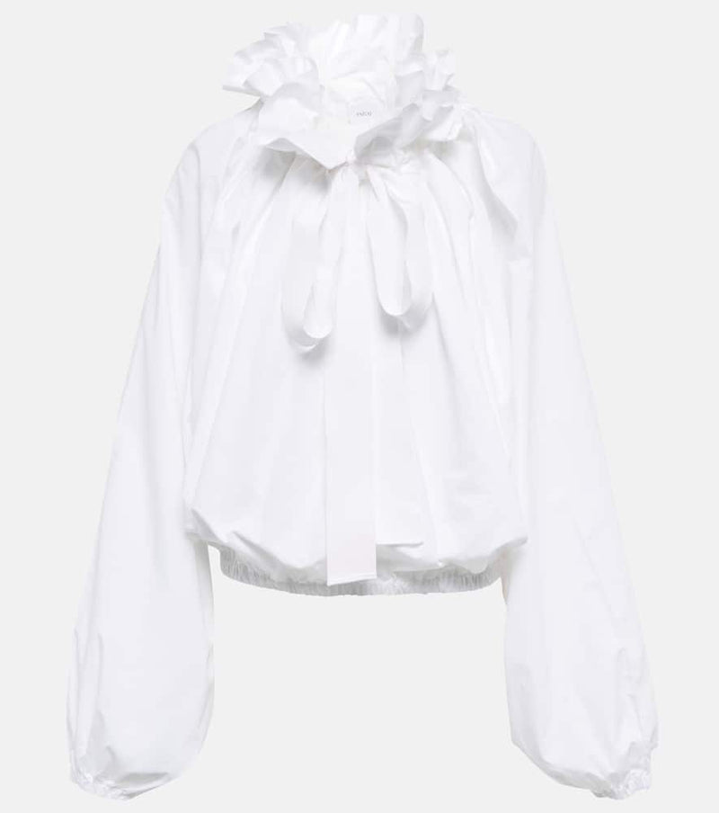 Patou Ruffled tie-neck cotton blouse