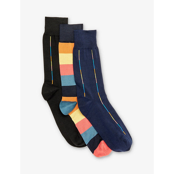 Mens Paul Smith Artist striped pack of three cotton-blend socks