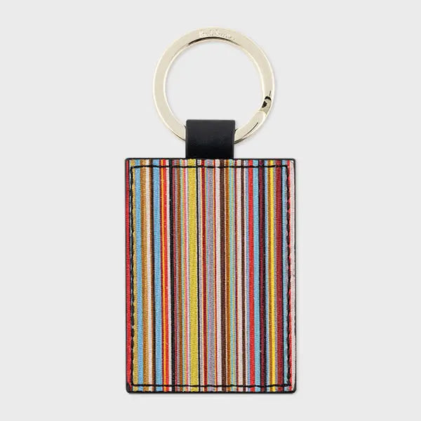 Paul Smith Black Calf Leather 'Signature Stripe' Keyring | LYBSTORE